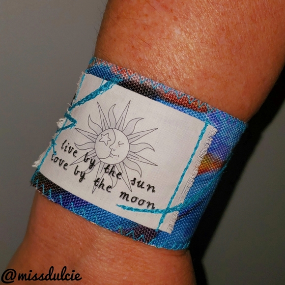 Hand Crafted Jewelry - Sun & Moon Cuff Bracelet Wide Tie Dye Fabric Print